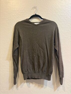Merona Men's V-Neck Brown Knit Sweater 100% merino wool